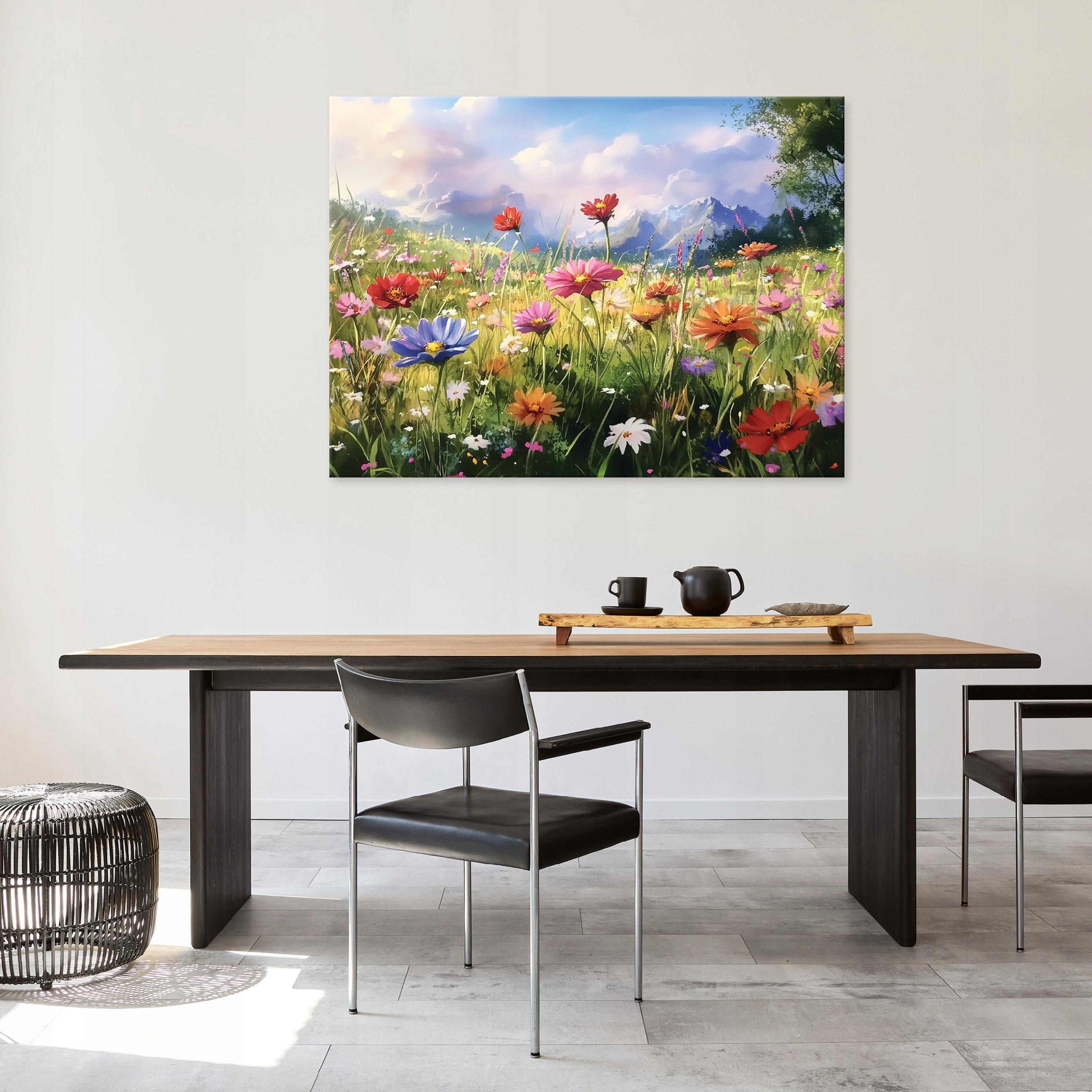 BILDER Blumenwiese Natur Aquarell Wohnzimmer 100x70 - Multicolor, Holzwerkstoff (100/70cm) - Wallarena