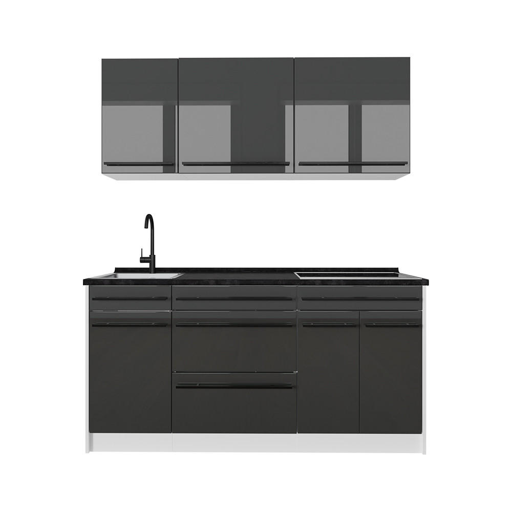 Vicco Singleküche Schwarz Hochglanz, Weiß 160x81.6x60 cm