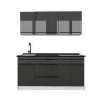 SINGLEKÜCHE R-Line, Anthrazit Hochglanz/Weiß, 160 cm Arbeitsplatte Anthrazit - Schwarz Hochglanz/Weiß, Holzwerkstoff (160/81.6/60cm) - Vicco