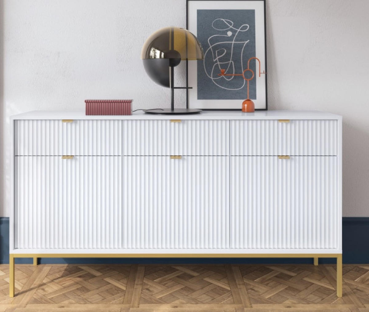 SIDEBOARD Weiß NEW KSZ154 Geriffelt St. Gold - Weiß, Holzwerkstoff (154/83/39cm) - Sepro Meble