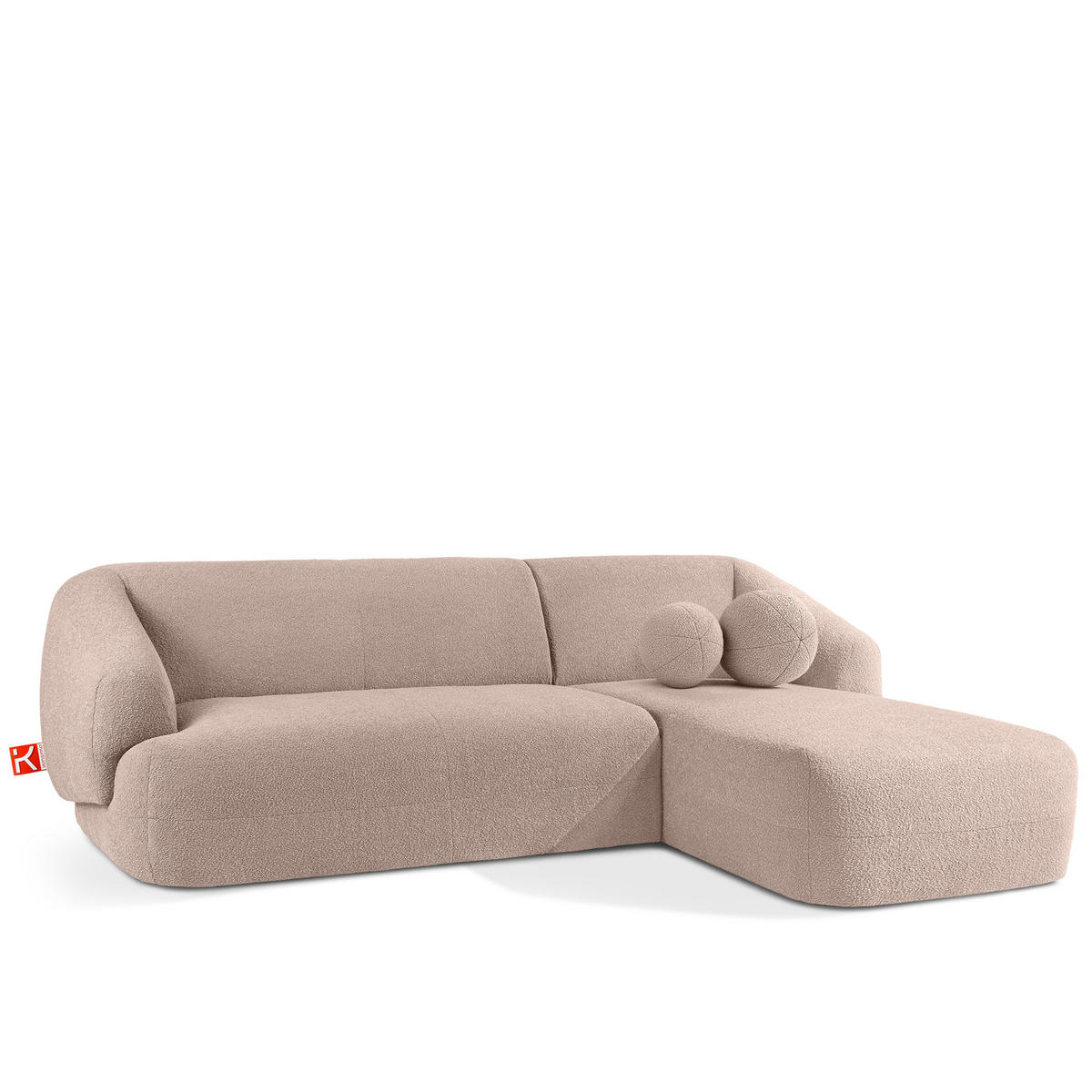 ECKSOFA RECHTS VIRA, Rosa, Bouclé - Pink/Schwarz, Holz/Holzwerkstoff (300/160cm) - KONSIMO®