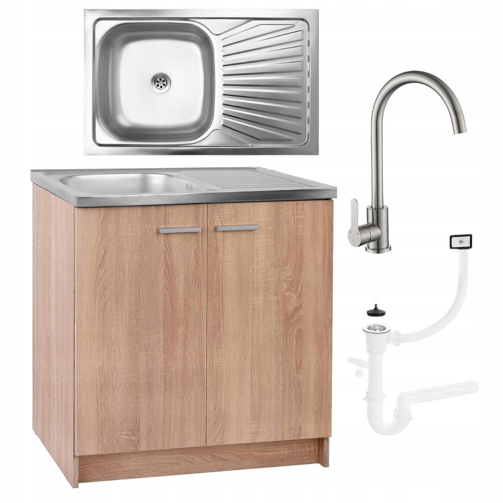 SPÜLUNTERSCHRANK 80cm mit Spüle + Armatur Sonoma Eiche - Sonoma Eiche, Holzwerkstoff (80/81/46cm) - Stamar
