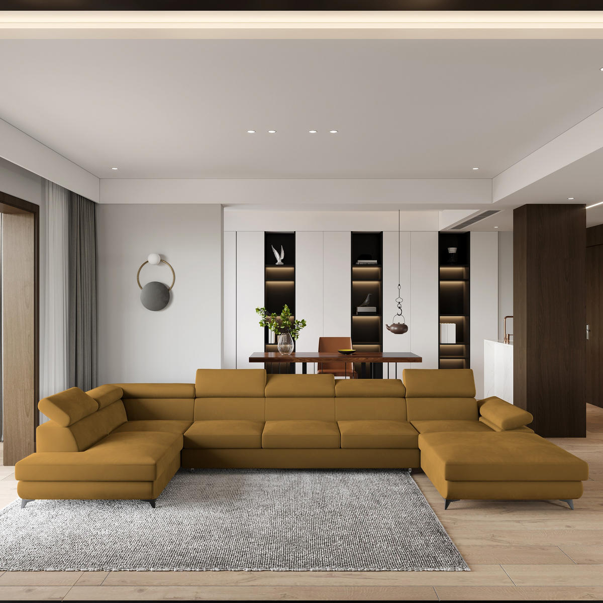 ROHOVÁ SEDAČKA MONTIVA žlutá - černá/žlutá, kov/dřevo (410/190cm) - MASSENO