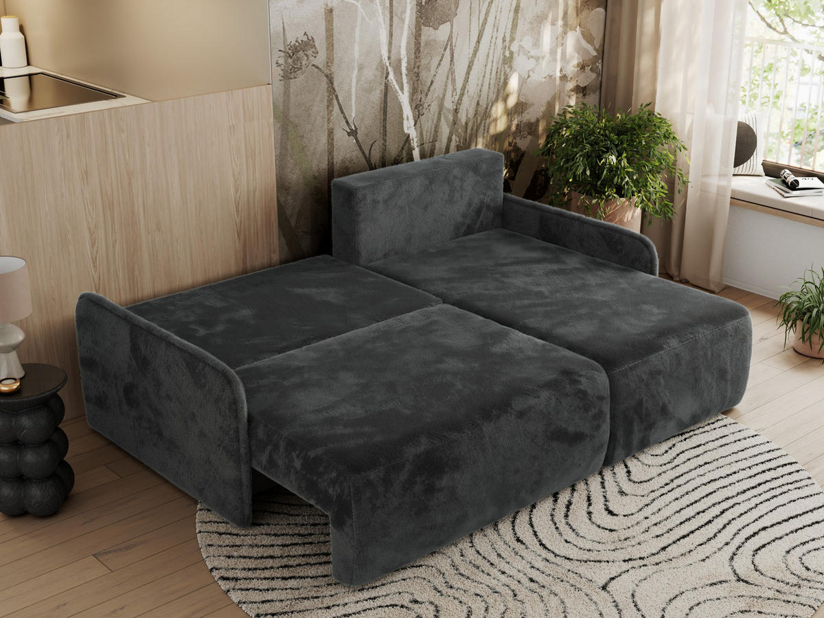 ECKSCHLAFSOFA ARPA L Dunkelgrau Plüsch - rechts - Dunkelgrau/Schwarz, Kunststoff/Textil (150/198cm) - MKS