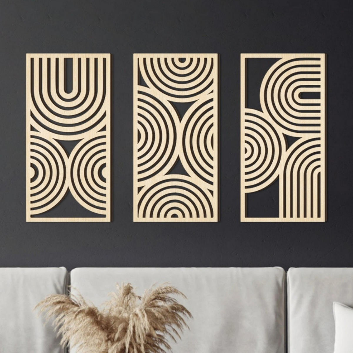 WANDDEKO 40x20cm Geometrie Holz Gerahmt - Akaziefarben, Holzwerkstoff (40/1cm) - Authentics