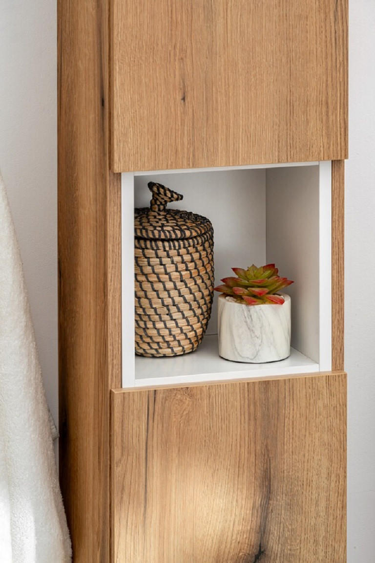 BADMÖBEL-SET 7 Teile - Nova Oak N BM104 in Coast Evoke Oak / Weiß - Eiche Wotan/Goldfarben, Holz/Metall (120/140/40cm)