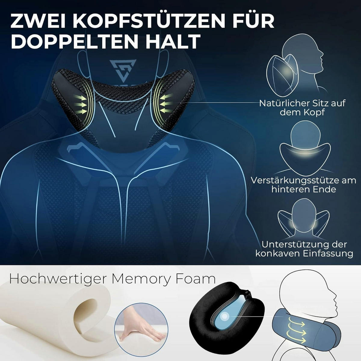GAMING Stuhl PRO mit Fußstütze und Nackenkissen Schwarz - Schwarz, Kunststoff (54/109/45cm)
