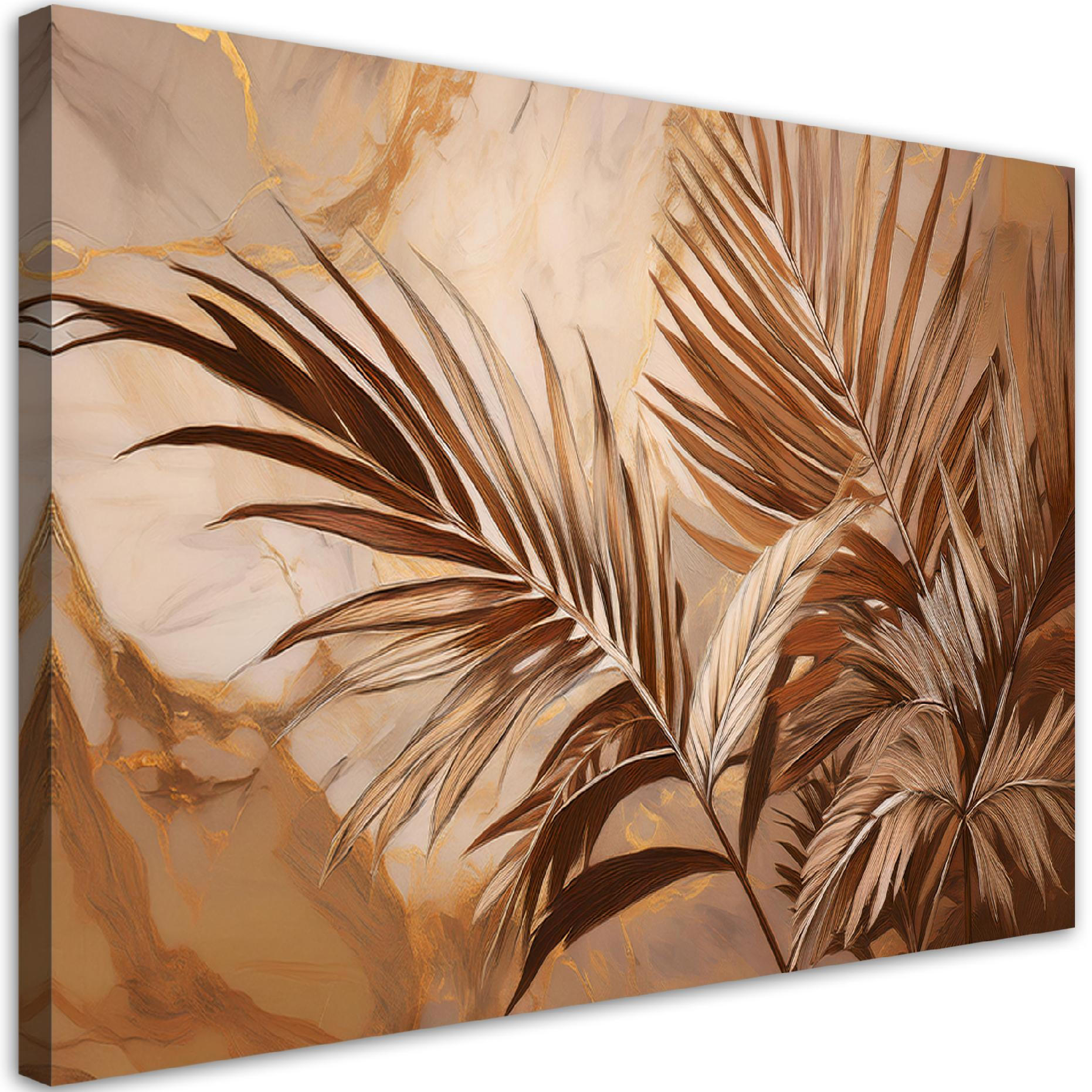 WANDBILD palmblätter sepia gold marmor - Beige, Textil (60/40cm) - Feeby