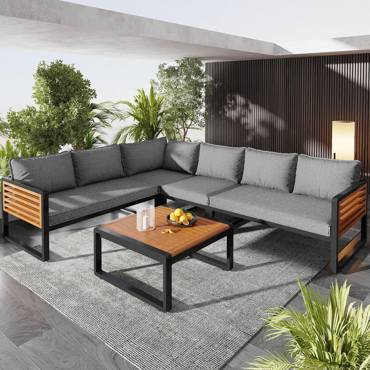 GARTENLOUNGE-SET mit 2 Zweisitzer-Sofas 110/60/63,5 cm, verzinktem Metallgestell und Couchtisch, Grau - Grau, Metall - Redom