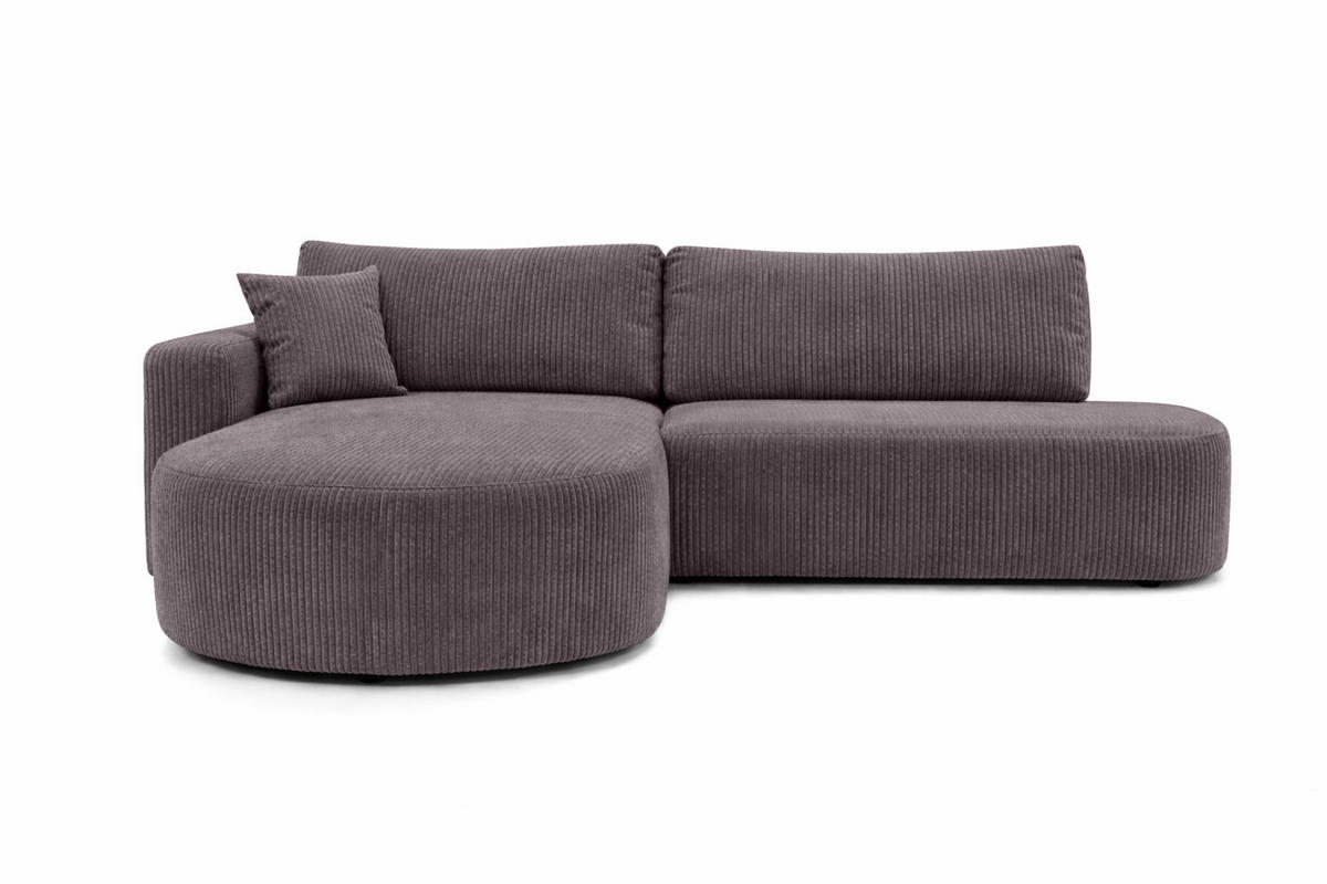 ECKSOFA Mit Schlaffunktion Und Bettkasten, Cordstoff Poso, Dunkelgrau, Links, ROUND ONE OPEN XL - Dunkelgrau, Holz (262/175cm) - Kaiser Möbel
