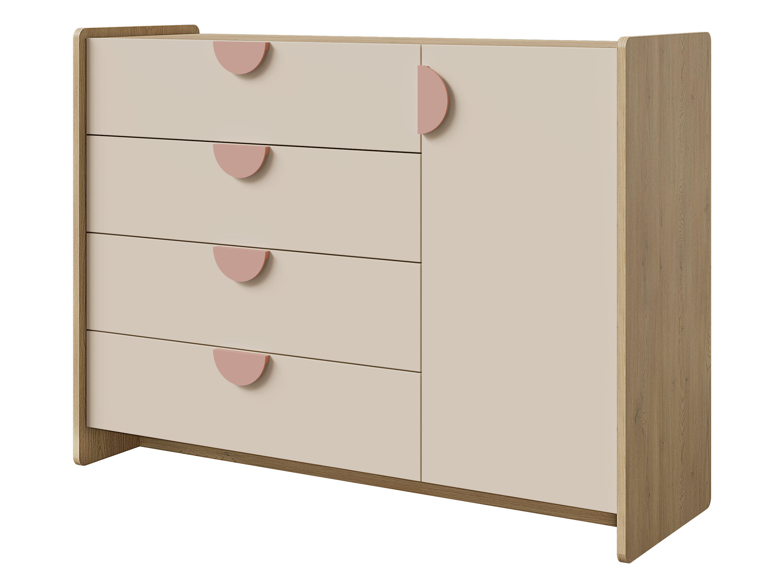 KINDERKOMMODE Lexi 1D4S 09 - Eichefarben/Rosa, Holzwerkstoff/Kunststoff (124/91/40cm) - MIRJAN24