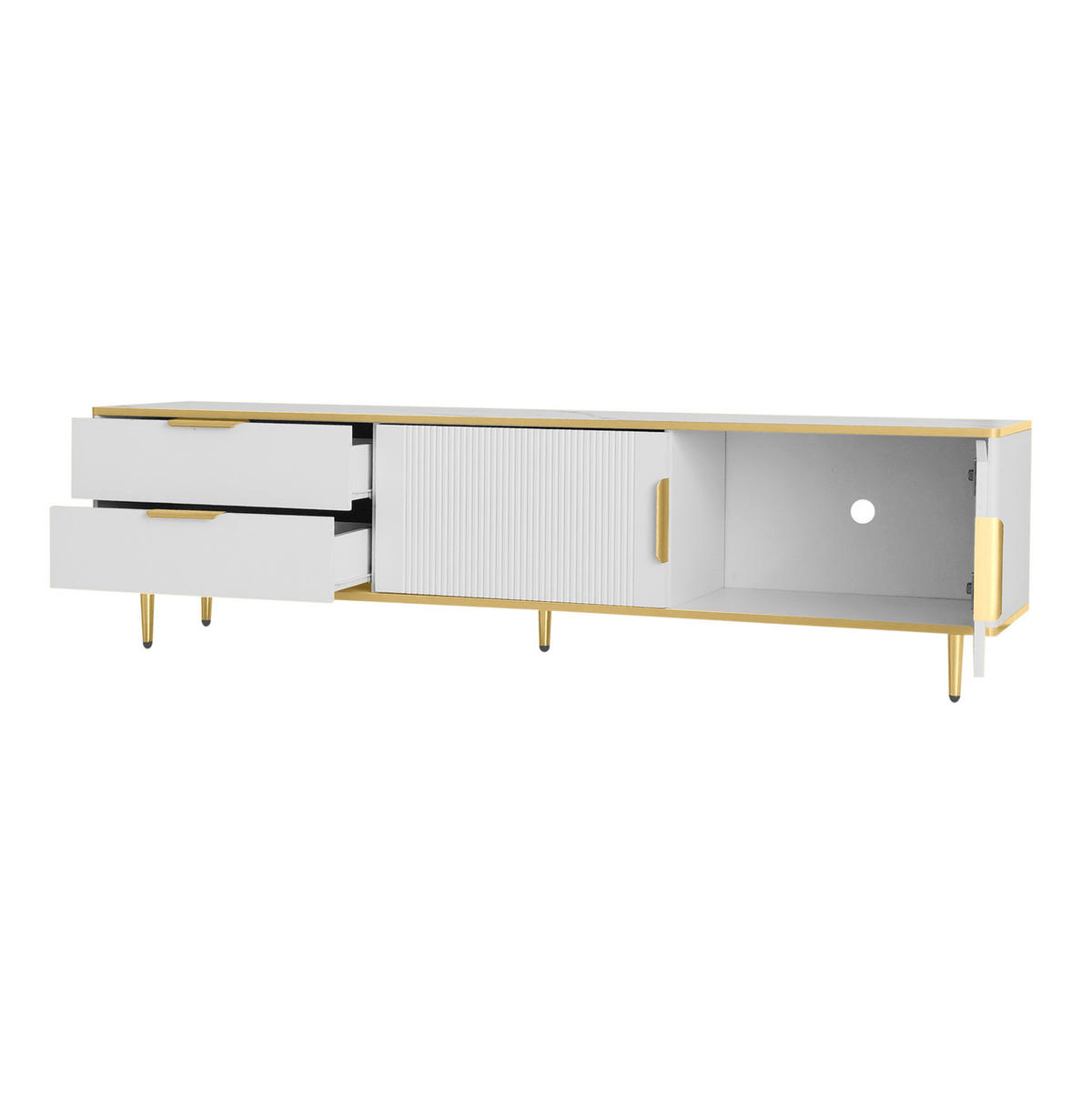 LOWBOARD 170/37/45 cm Weiß und Gold aus Holzwerkstoff mit 2 Schubladen und Schnitzmuster - Weiß, Holzwerkstoff (37/45/170cm) - OKMYHOME