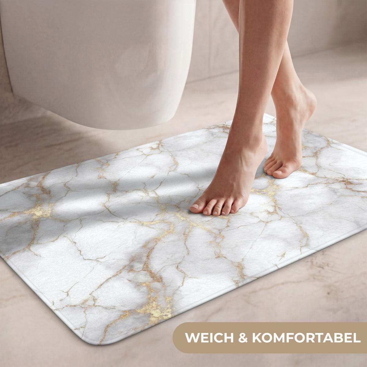 WC-VORLEGER Weiß - Gold - Marmor - Grau Toilettenteppich 80x50 cm - Weiß, Kunststoff/Textil (80/1cm) - OnlyWow