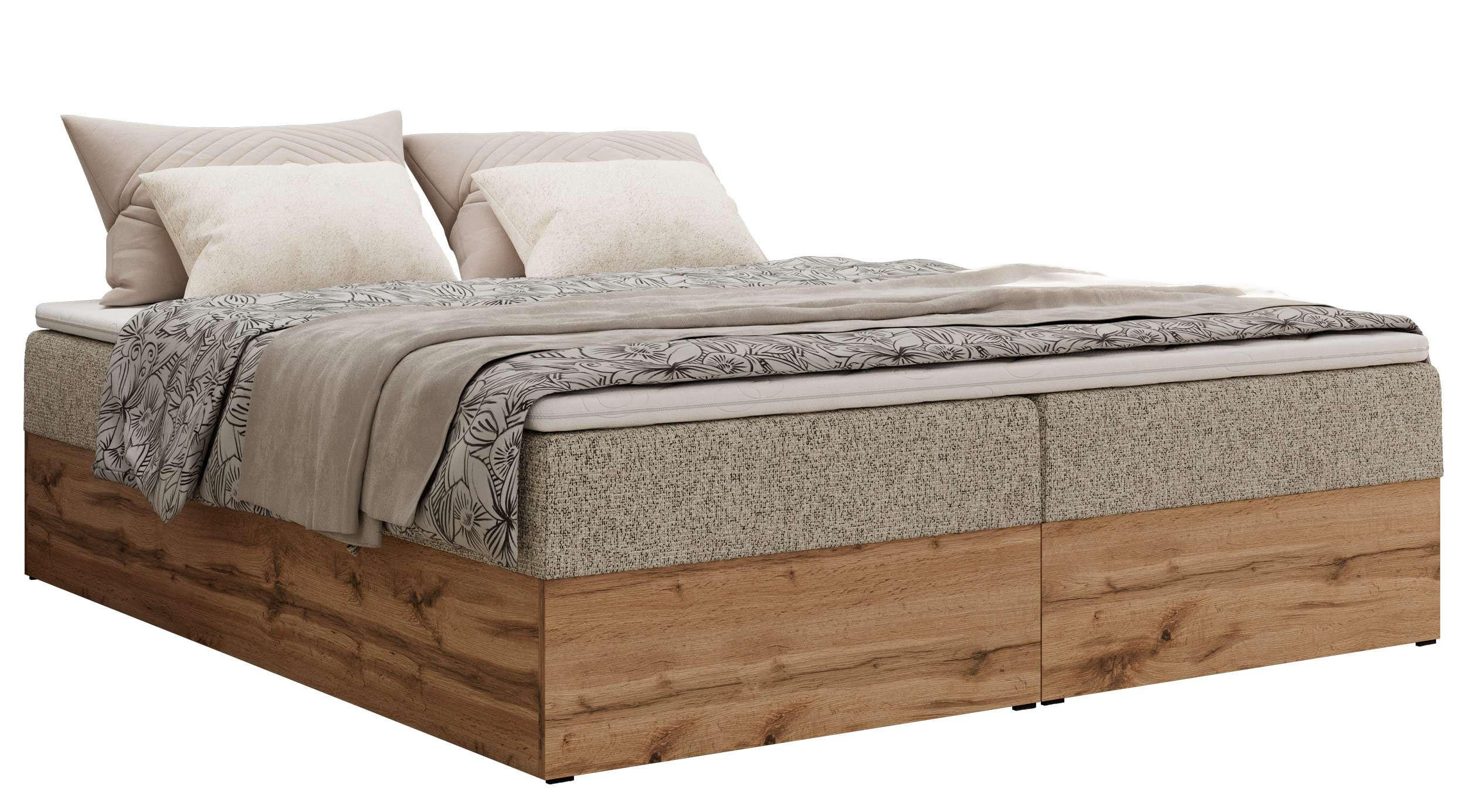 MKS KONTINENTÁLNÍ POSTEL WOOD ZERO 140/200 - Béžová Strukturovaná látka - H3