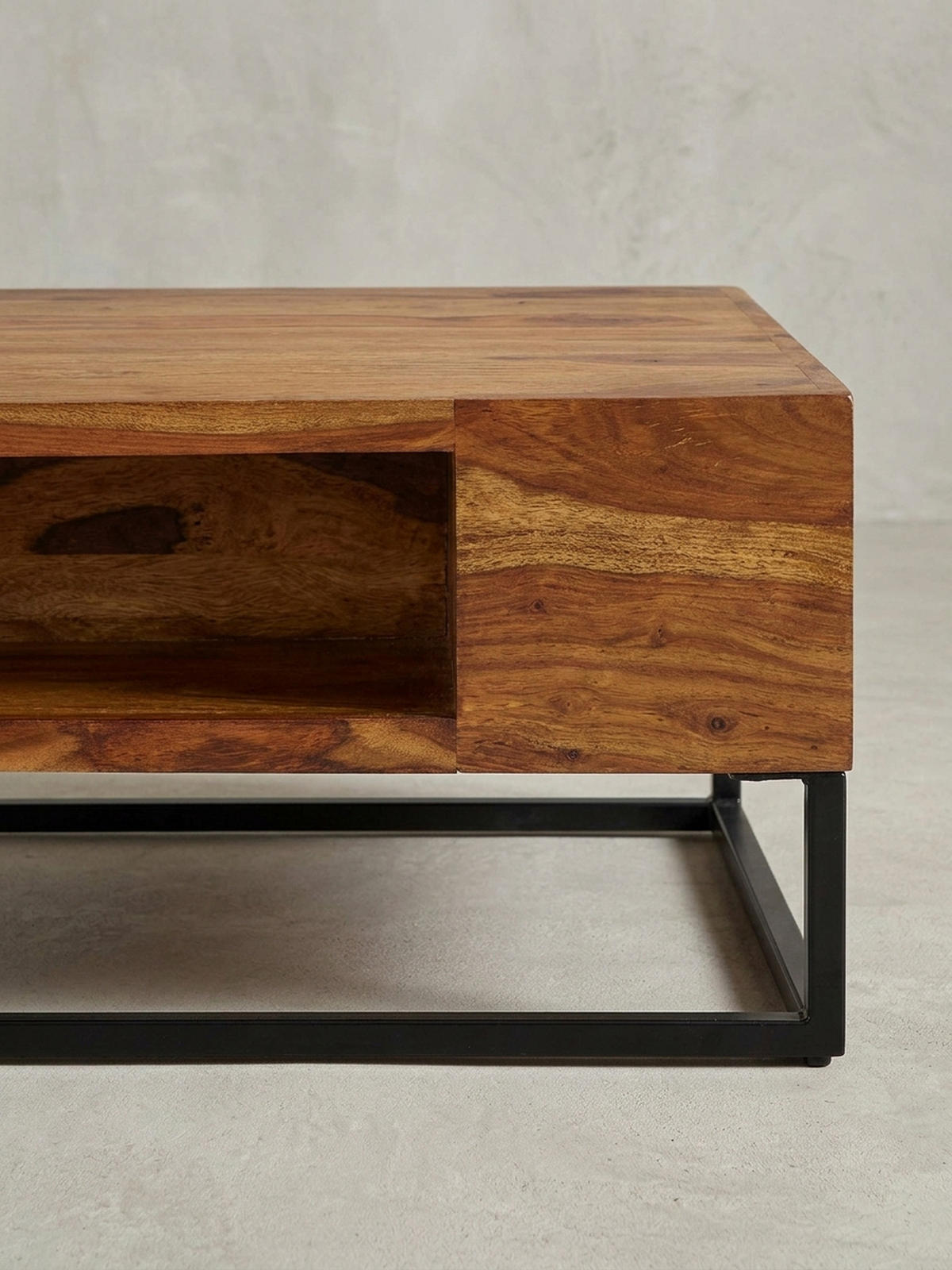 COUCHTISCH in Sheeshamholz mit Staufach, 60x60x34,5 cm, Industrial-Design - Schwarz/Braun, Holz/Metall (60/60/35cm) - KADIMA DESIGN