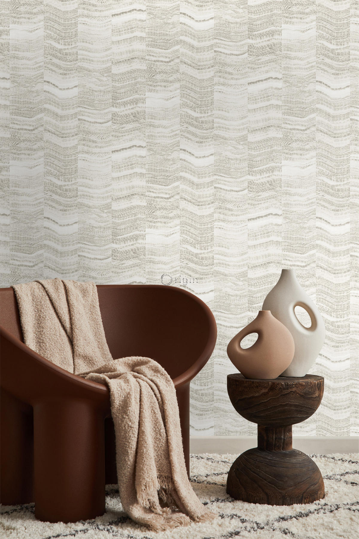 TAPETE Zick-Zack-Mamorstreifen 53 cm x 10.05 m - Beige, Papier (53/1000cm) - Origin Wallcoverings