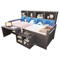 BETT mit Schreibtisch und Stauraum 90x200 cm Grau mit LED und Steckdose - Grau, Holzwerkstoff (90/200cm) - Beauniv