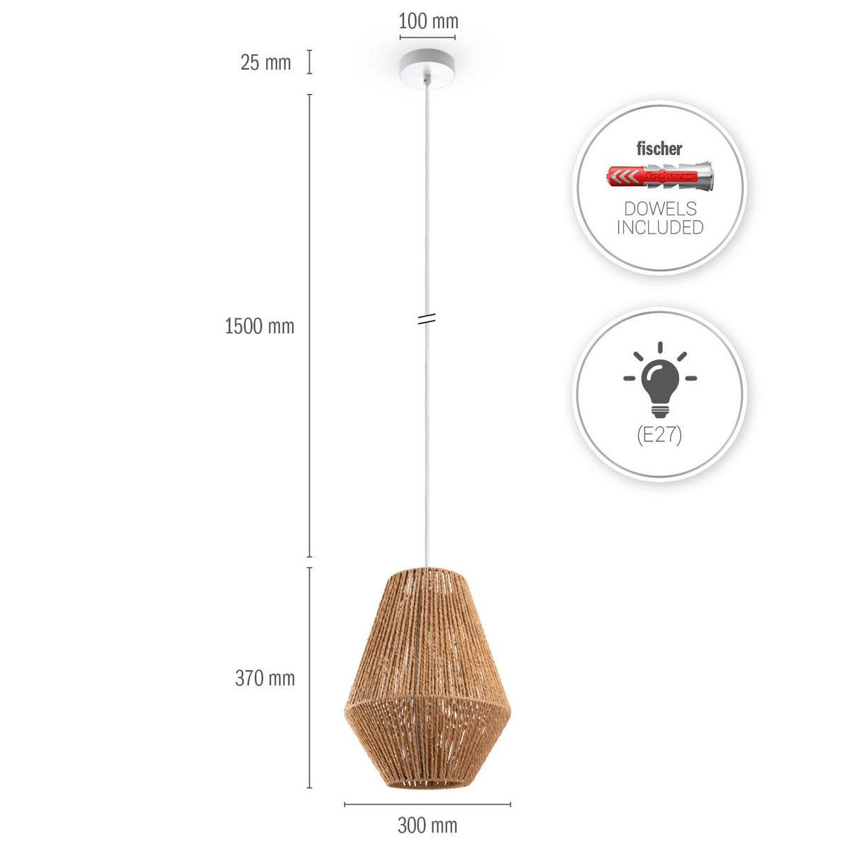 PENDELLEUCHTE Hugo Pd1 Pablo - Weiß, Metall (30/30/37cm) - Paco Home
