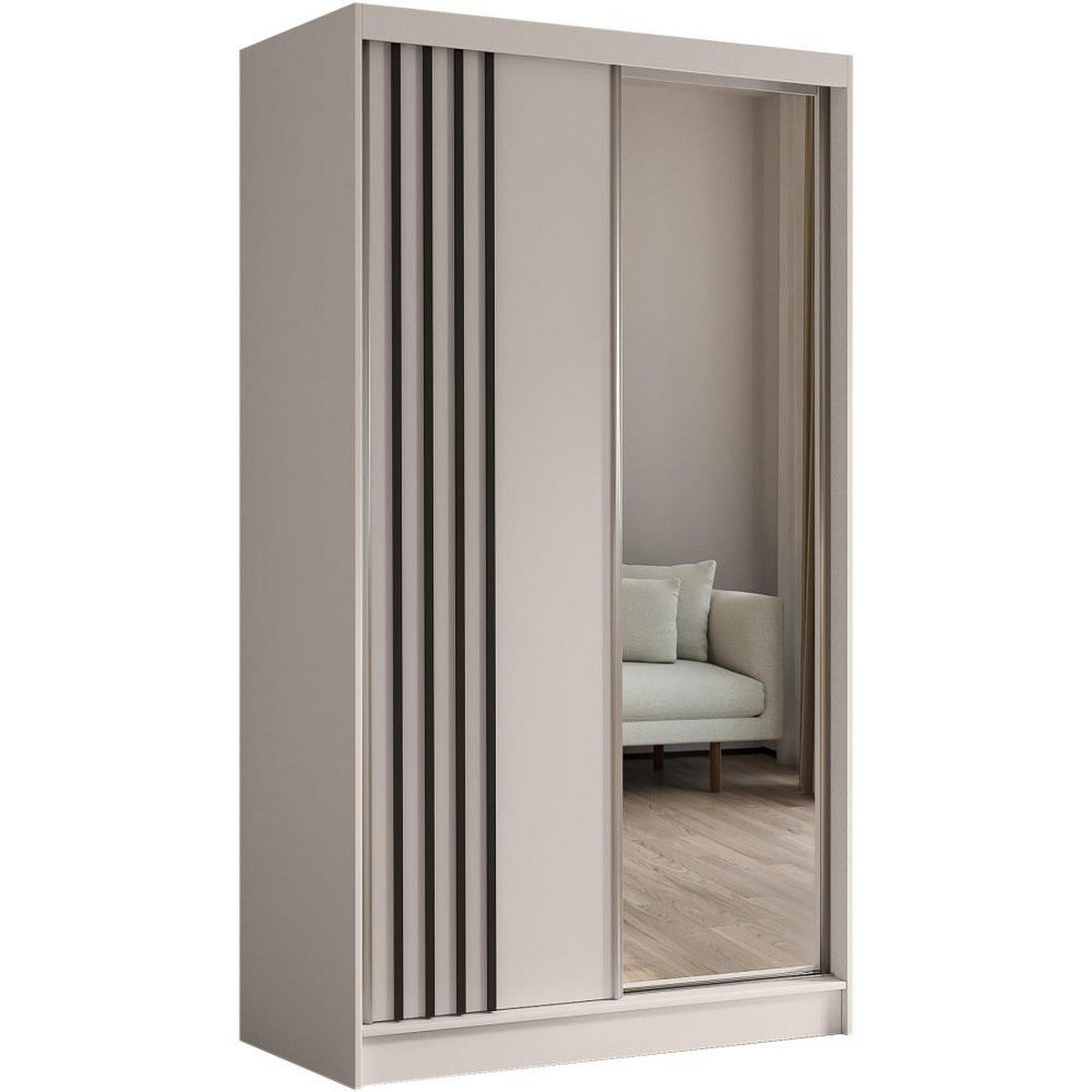 SCHWEBETÜRENSCHRANK Nela 120/216/61 kaschmir+schwarz mit Schubladeneinsätze - Kaschmir, Holzwerkstoff (120/216/61cm) - Beautysofa