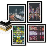 WANDBILDER 4er-Set - 50x50 cm & 40x60 cm Schwarzer Rahmen - Neonreklamen in der Stadt bei Nacht - Schwarz, Kunststoff (50/50cm) - ArtPrintCave
