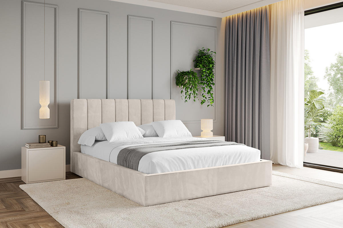 POLSTERBETT mit Bettkasten und Lattenrost, Bett mit Matratze H3/H4 - STERA 160x200 Beige - Beige, Holzwerkstoff/Textil (160/200cm) - ALTDECOR