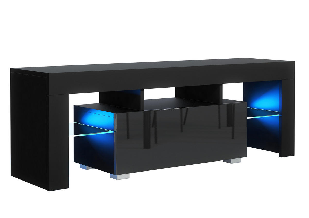 LOWBOARD CRISTALLO 130,2/48,5/35 cm, Schwarz - Schwarz, Holzwerkstoff (130.2/48.5/35cm) - MASSENO