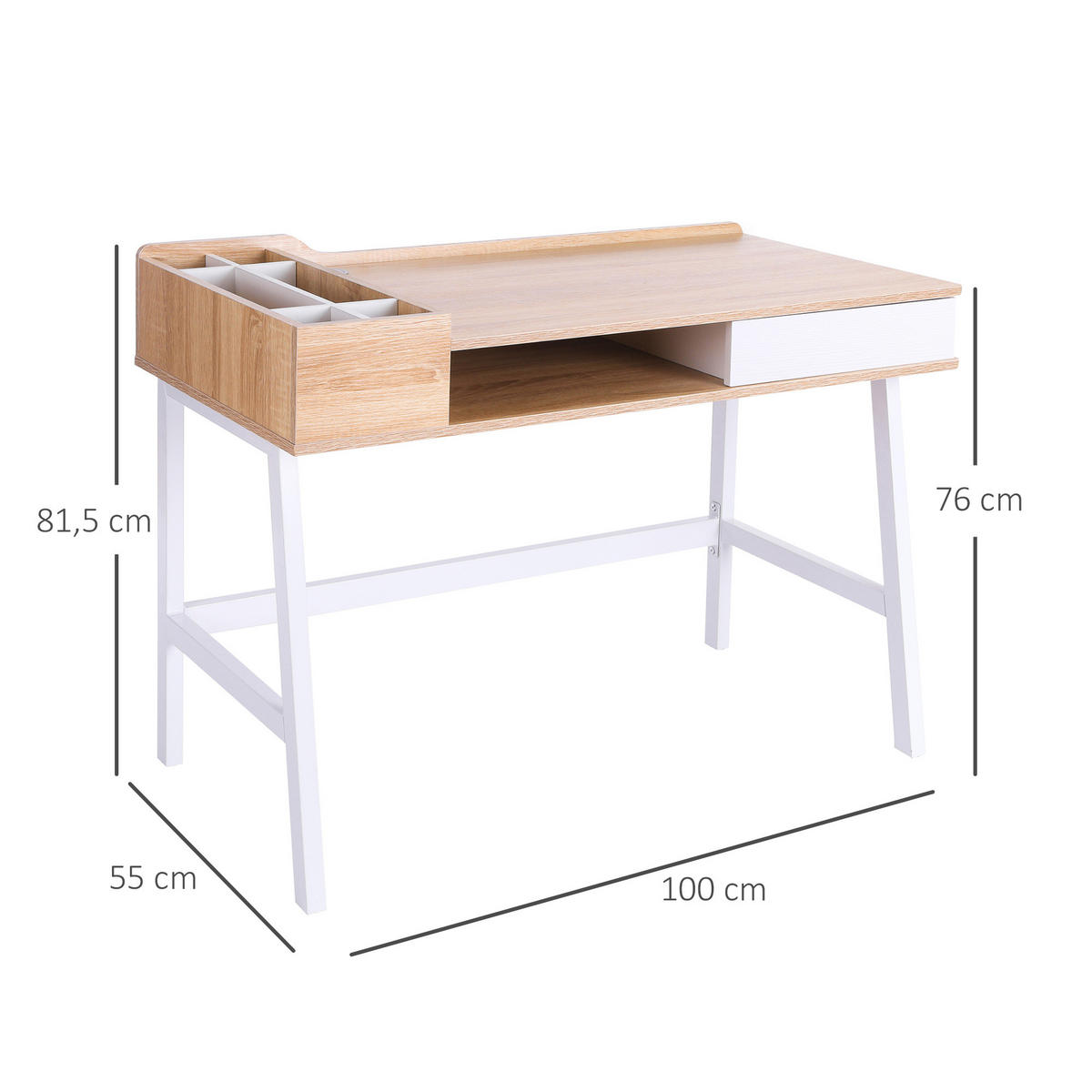 SCHREIBTISCH, MDF, Metall, Naturholz - Naturfarben, Kunststoff (100/55/81cm) - HOMCOM