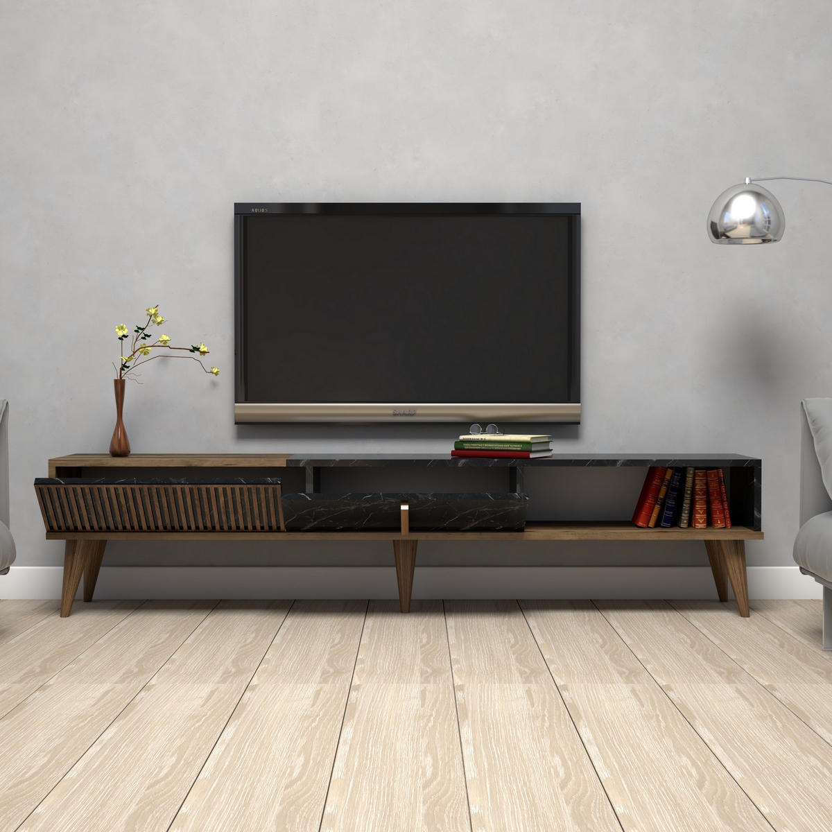 TV-MÖBEL Milan Nussbaum-Schwarz - Nussbaumfarben/Schwarz, Holz (180/40/35cm) - Habitat Garten
