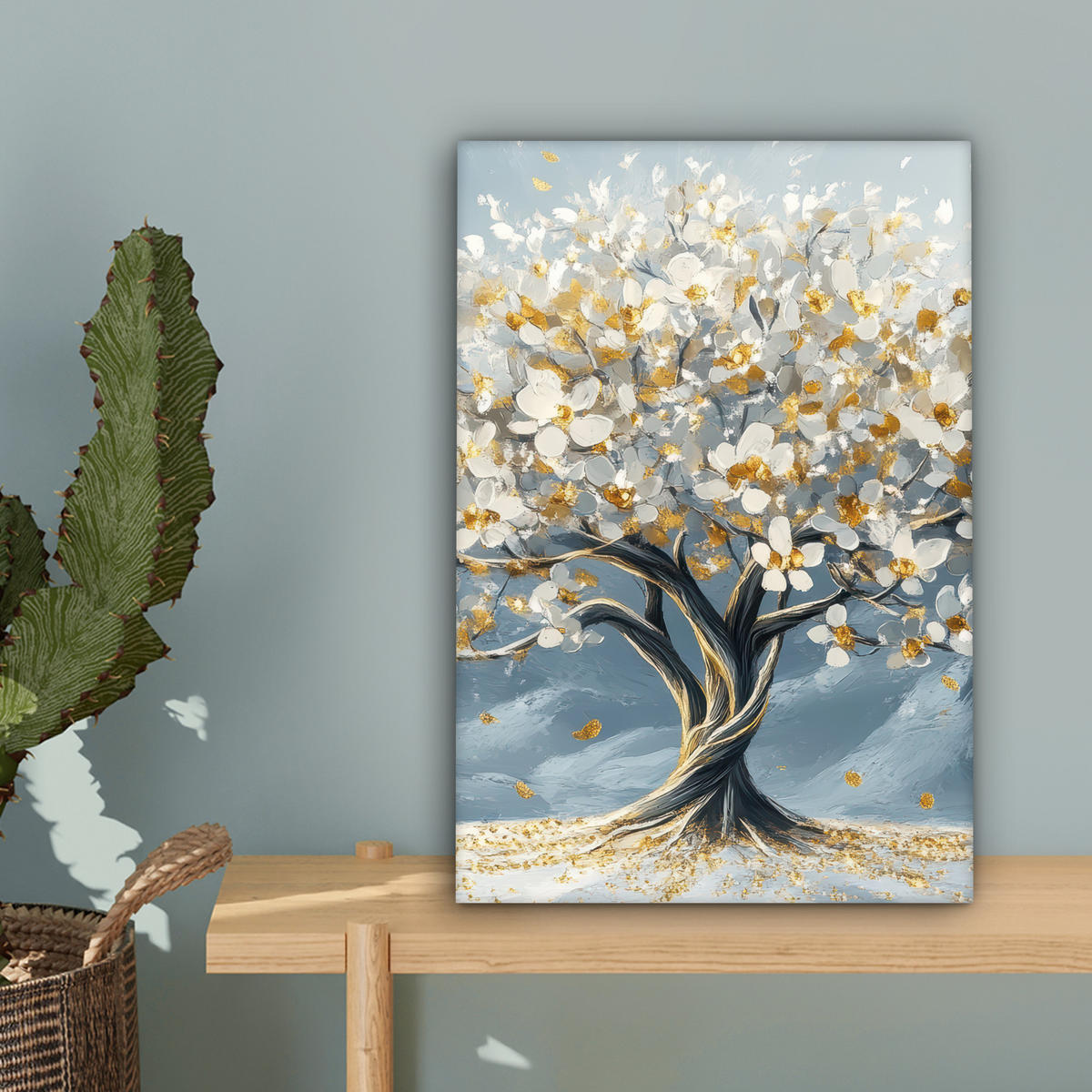 LEINWANDBILD Baum - Winter - Baum des Lebens - Modern - Gold 20x30 cm - Goldfarben, Textil (20/30cm) - MuchoWow