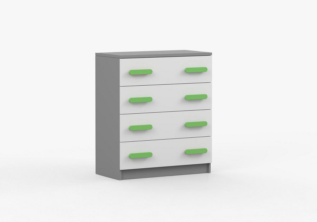 JUGENDZIMMER Elora in Grau und Weiß – 4-teiliges Set mit Schreibtisch, Kommode, Wandregal und Schrank – Grifffarbe Limette - Grau, Holzwerkstoff (80/200/120cm)