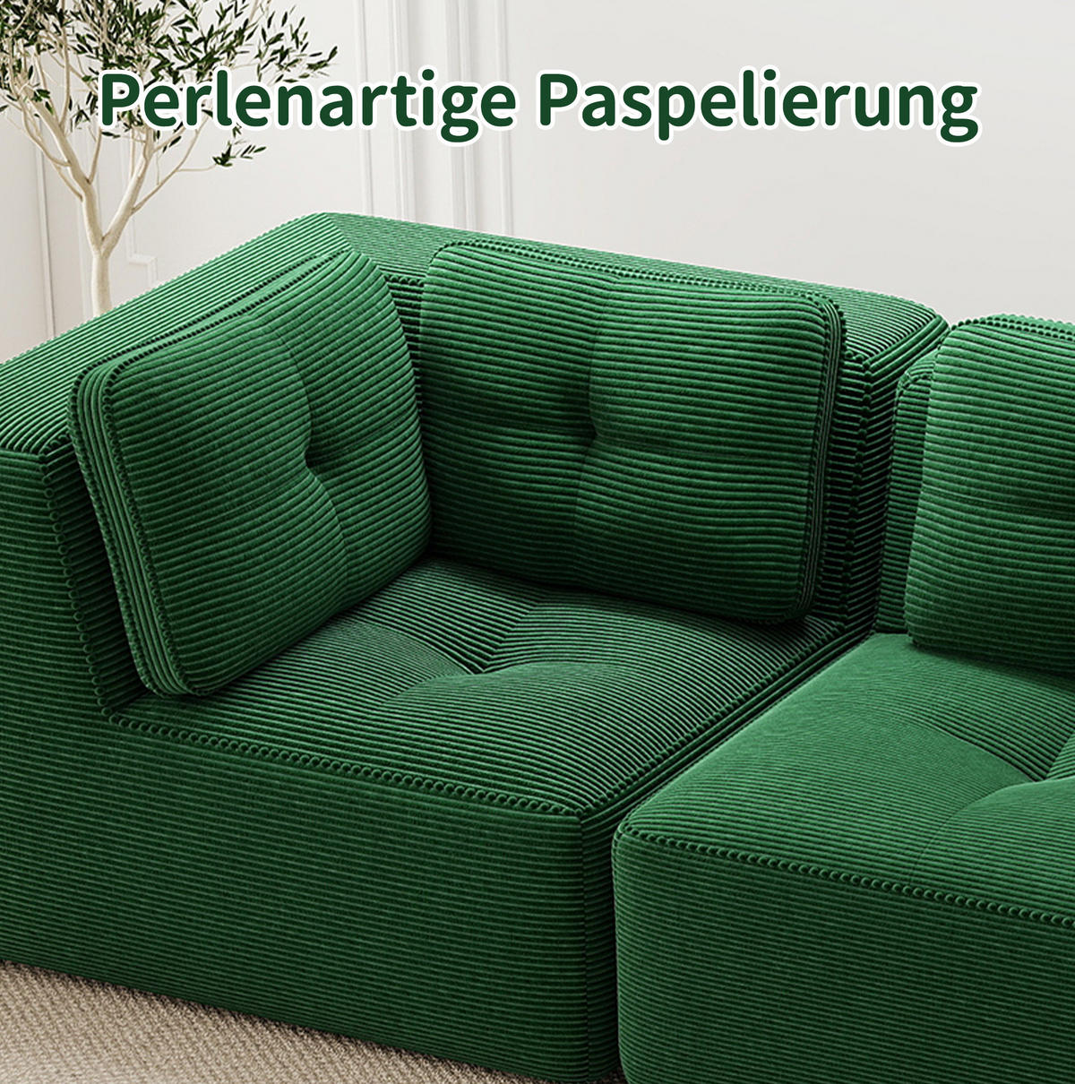 ECKSOFA 386/177/69 cm modular grün aus Cord ohne Aufbau und rutschfest - Grün, Textil (177/386cm) - OKWISH