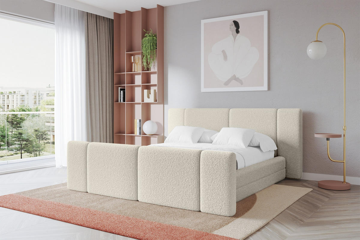 POLSTERBETT mit Bettkasten, Fußteil und Lattenrost, Bett mit Matratze H3/H4 - TEVO-Z 180x200 Beige - Champagner, Holzwerkstoff/Textil (180/200cm) - ALTDECOR