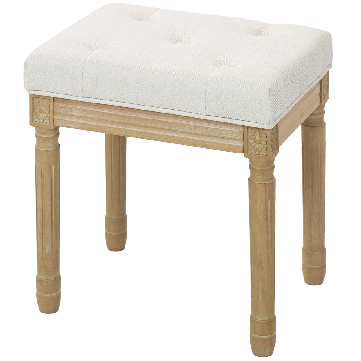 HOCKER DE-16439 gepolstert mit Knopfheftung im Landhausstil Beige - Beige, Textil (32/46.5/42cm) - ComfortXL