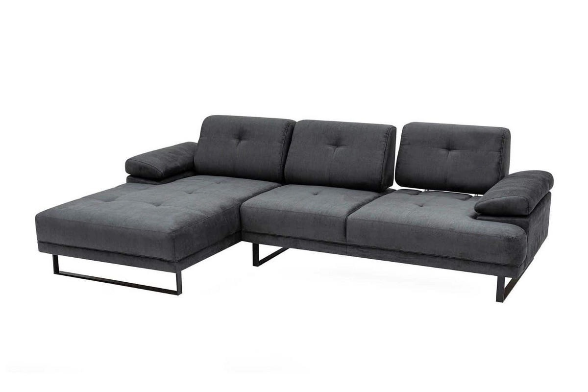 ECKSOFA mit verstellbarer Rückenlehne - Anthrazit/Schwarz, Textil/Metall (314/174cm) - myHomelando