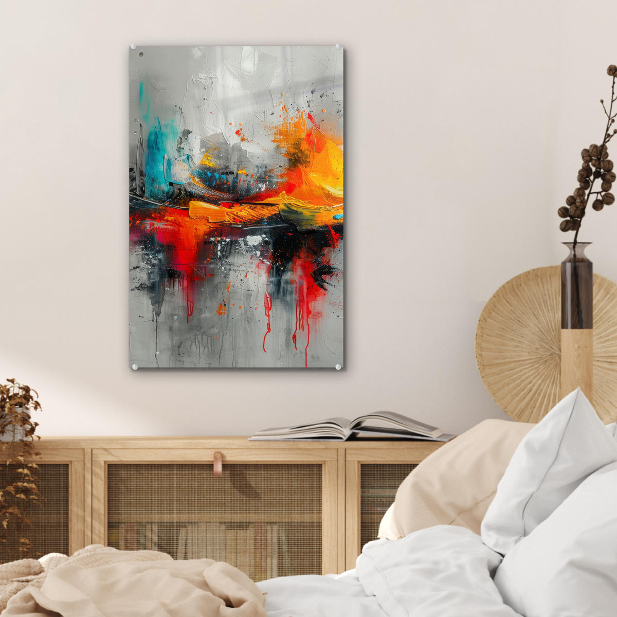 ACRYLGLASBILD Moderne Kunst - Orange - Grau - Abstrakt 40x60 cm - Hellgrau, Glas (40/60cm) - MuchoWow