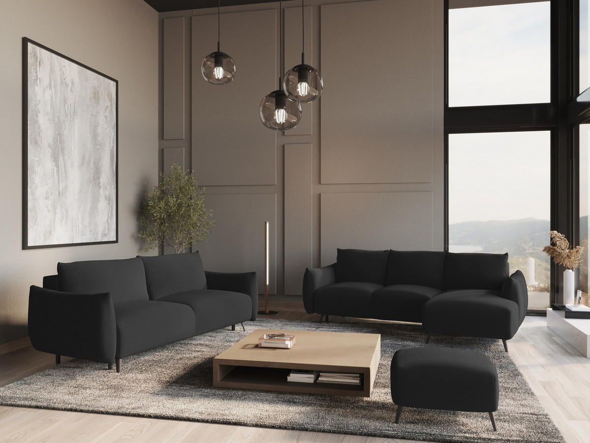 3-SITZER SOFA mit Schlaffunktion Chenille Stoff Schwarz - Anthrazit/Schwarz, Textil/Metall (230/86/105cm) - Makamii