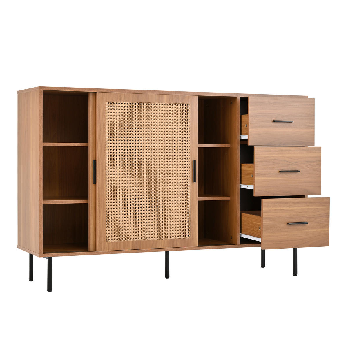 SIDEBOARD 2 Schiebetüren, 3 Schubladen, verstellbare Regale Wohnzimmer & Esszimmer Aufbewahrung - Braun, Holzwerkstoff (140/91/37cm) - Urban Meuble