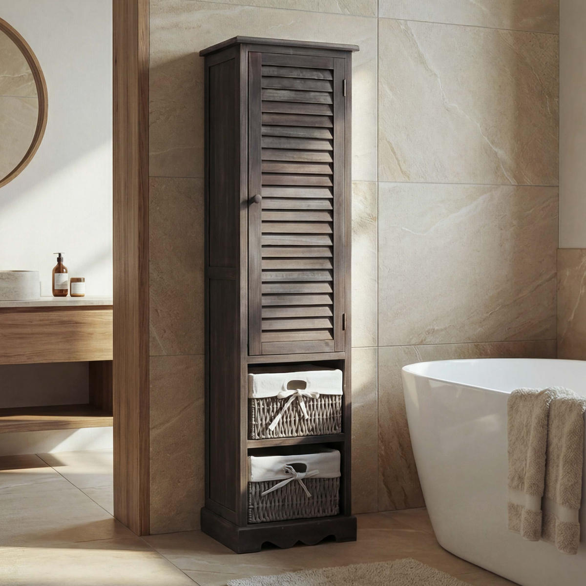 BADEZIMMERKOMMODE Braun, Grau - Braun/Grau, Holz (27/120/29cm) - MCW