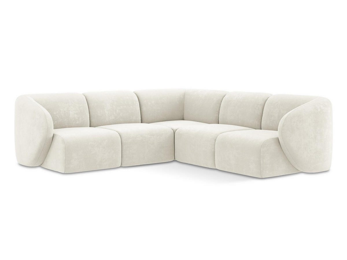 ECKSOFA Chenille Stoff Weiß - Schwarz/Weiß, Holzwerkstoff/Kunststoff (251/251cm) - Makamii