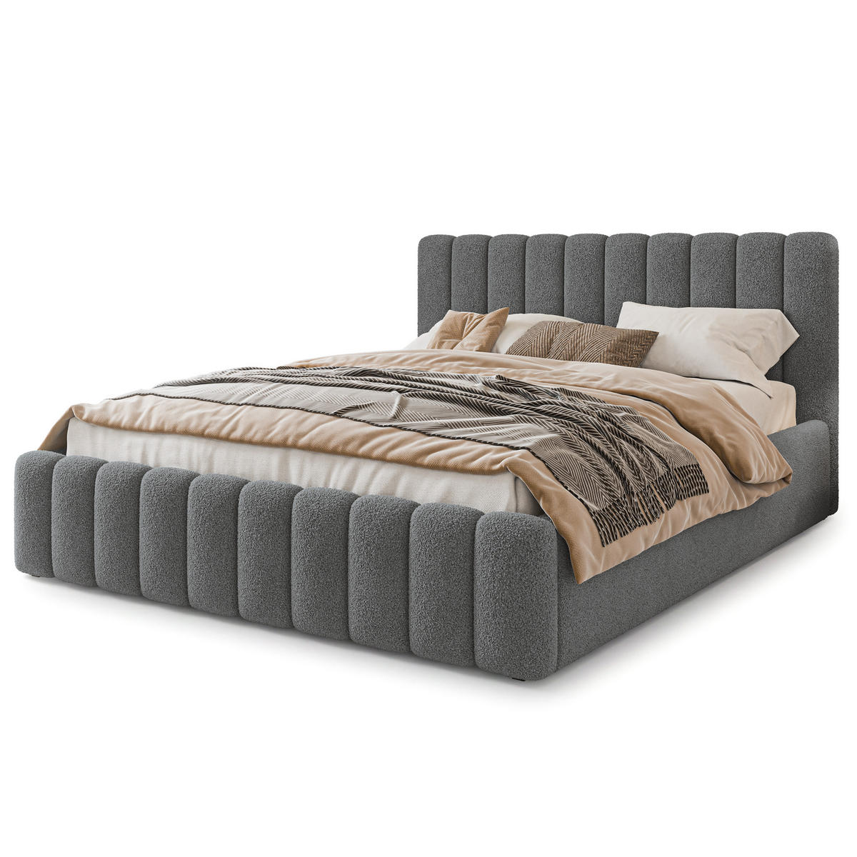 POLSTERBETT DINESE Q 120x200 cm mit Bettkästen - Grau - Grau, Holz (120/200cm) - MASSENO
