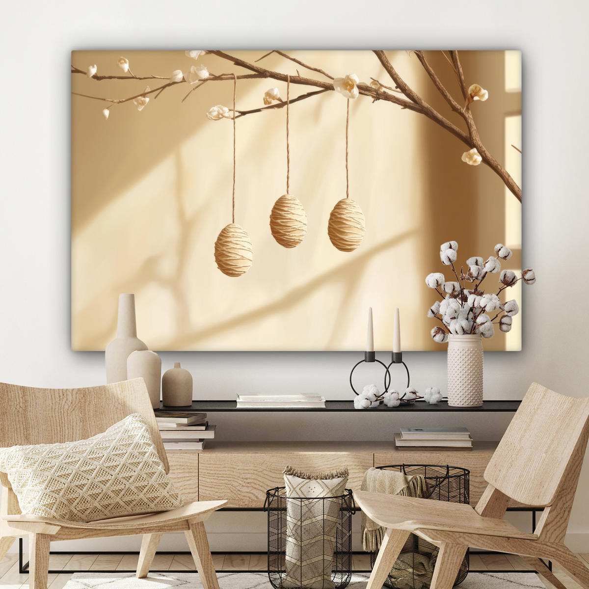 LEINWANDBILD Beige - Osterkuchen - Eier XXL 150x100 cm - Beige, Textil (150/100cm) - MuchoWow