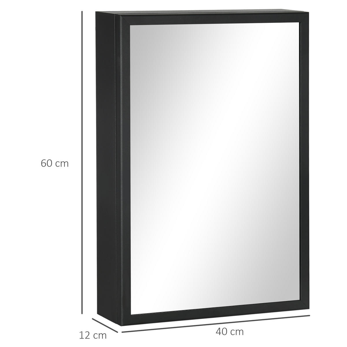 SPIEGELSCHRANK mit 3 Etagen, für Schlafzimmer, Schwarz, 40 x 12 x 60 cm - Schwarz, Glas (12/60/40cm) - Kleankin