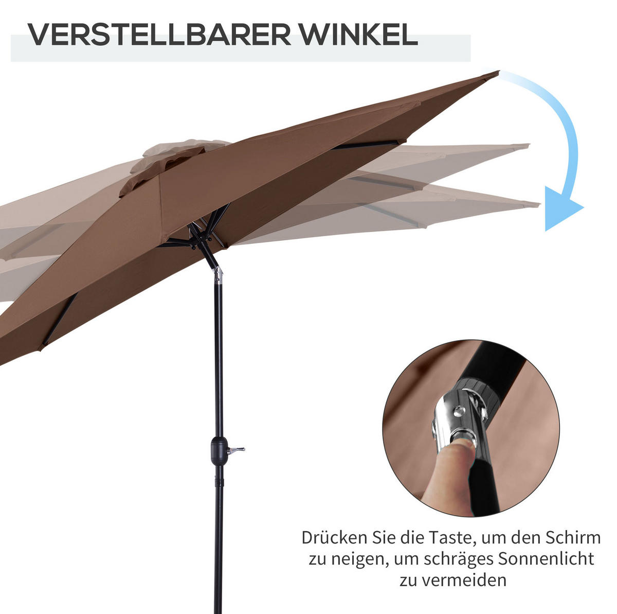 SONNENSCHIRM rund 295 cm in Braun mit Kurbel und Neigefunktion - Braun, Metall (295/295cm) - BEAOK