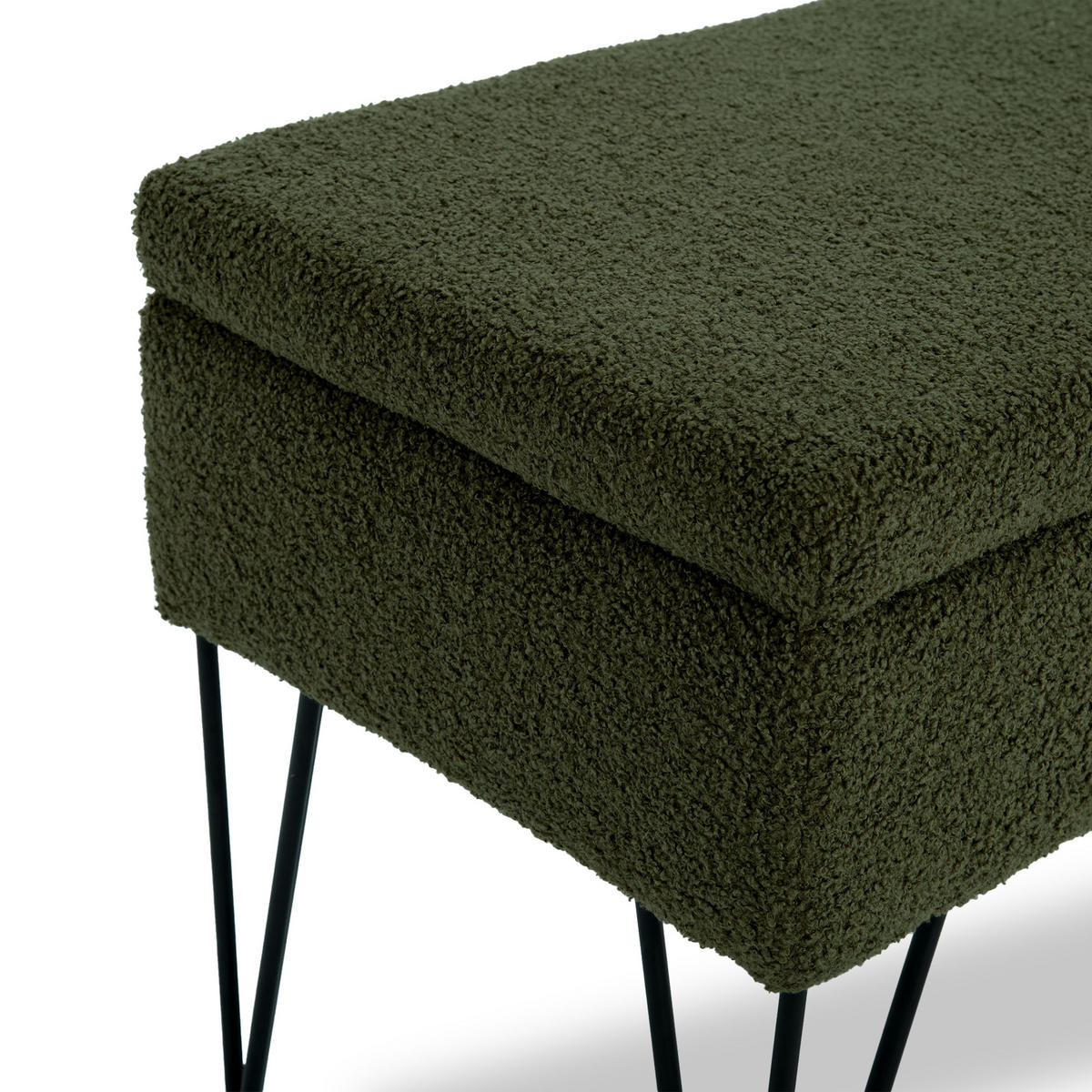 TRUHENBANK Alix aus khakifarbenem Frotteestoff - Schwarz/Grün, Holz/Textil (101/50/41cm) - Sicaan