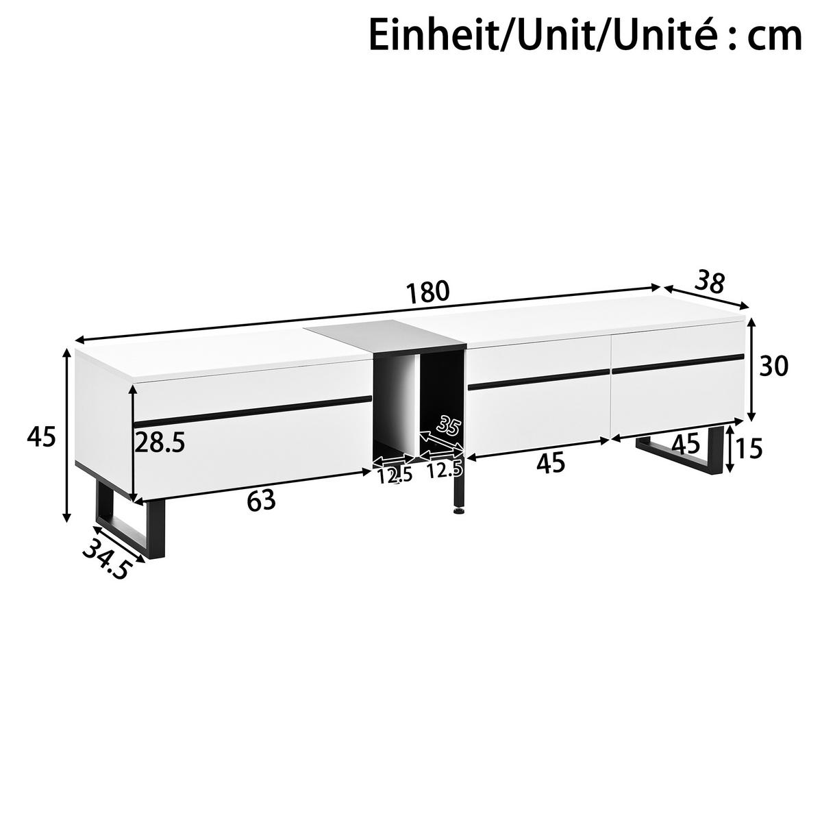 TV-SCHRANK Weiß 180/38/45 cm Klappfach Offene Fächer Doppeltüren - Weiß, Karton (38/45/180cm) - PANGIVO