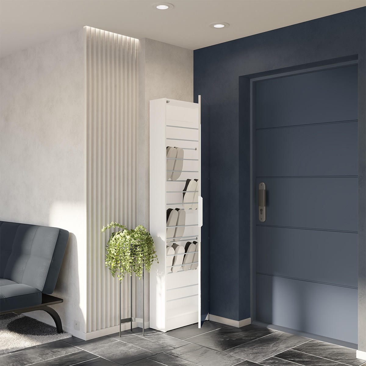 SCHUHSCHRANK 1 Tür Spiegel L50 cm - Zapatero - Weiß, Holzwerkstoff (20/180.5/52.9cm) - Calicosy