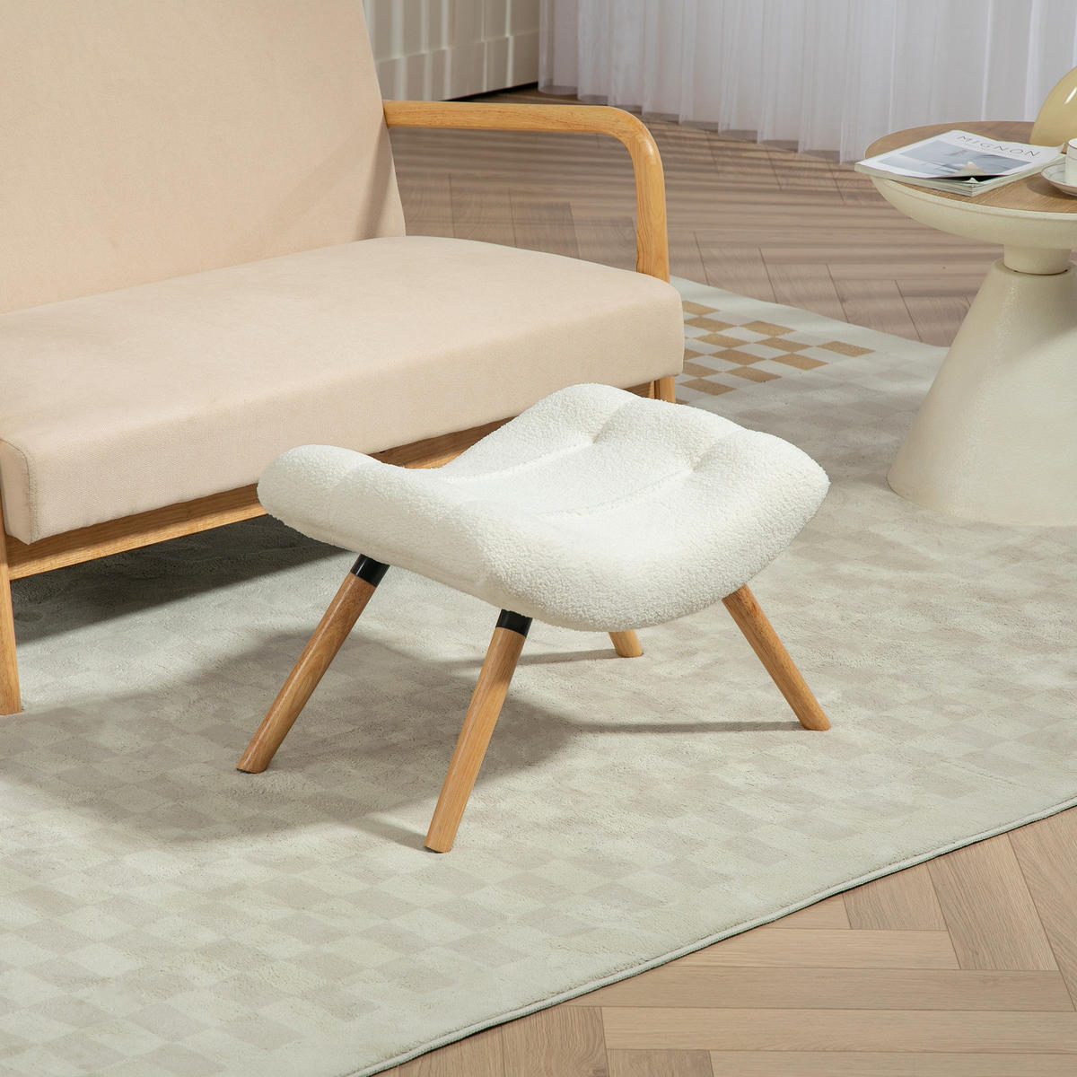 SITZHOCKER, Fußhocker, Polsterhocker, Fußstütze bis 120 kg belastbar Cremeweiß - Weiß, Kunststoff (45/38/67cm) - HOMCOM