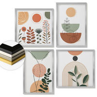 WANDBILDER 4er Set - 50x50 cm & 40x60 cm Silberner Rahmen - Abstrakte Pflanzenformen - Silberfarben, Kunststoff (50/50cm) - ArtPrintCave