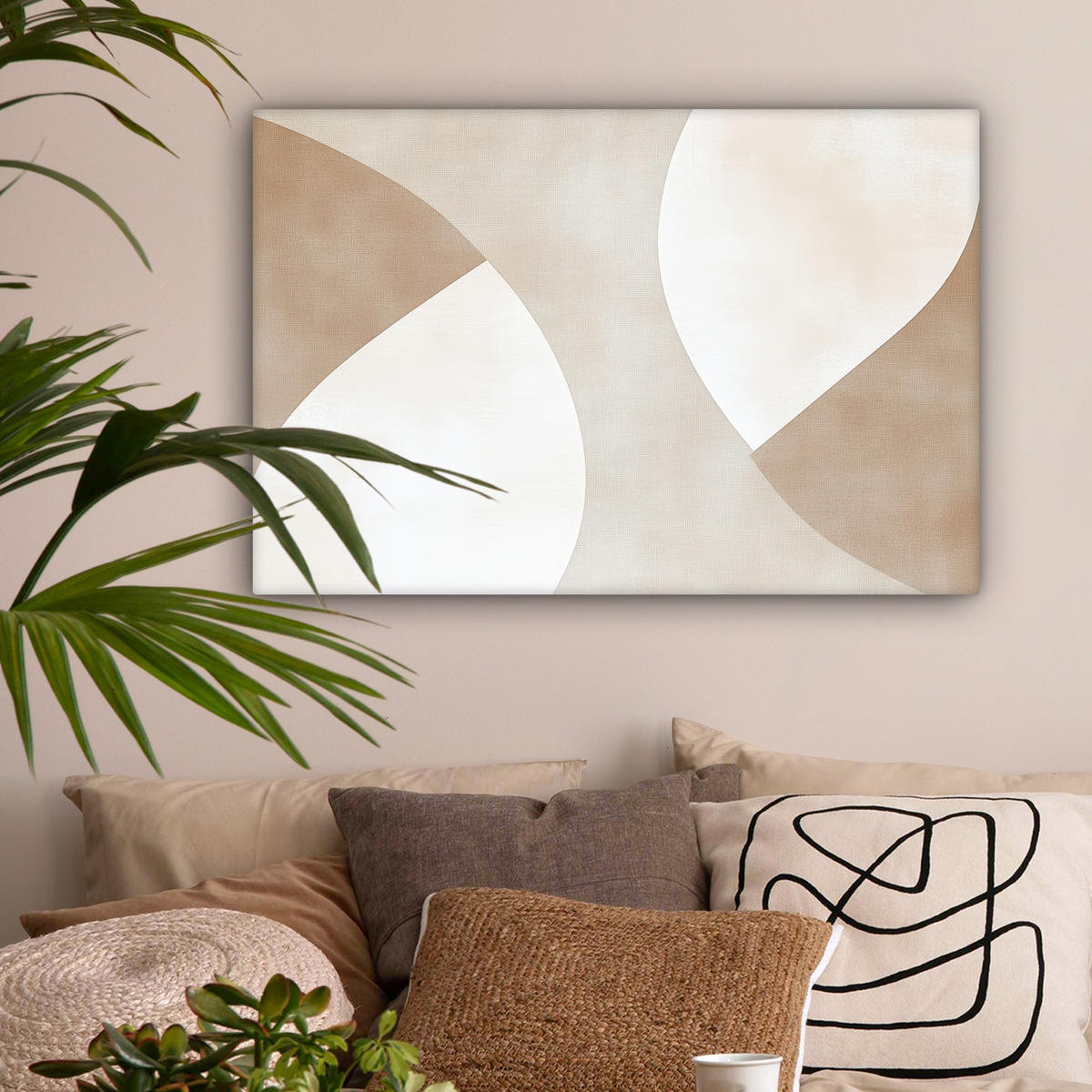 LEINWANDBILD Braun - Japandi - Abstrakt Wanddeko 90x60 cm - Sandfarben, Textil (90/60cm) - MuchoWow