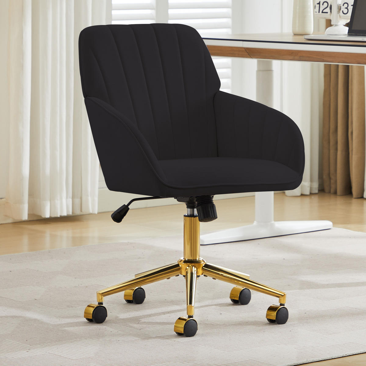 BÜRODREHSTUHL höhenverstellbar Samt Schwarz - Schwarz, Metall (60/97/62cm) - Meubliv